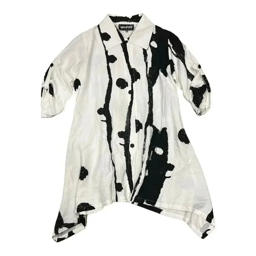 Neo Noble White Artsy Cinched Shirt Dress M